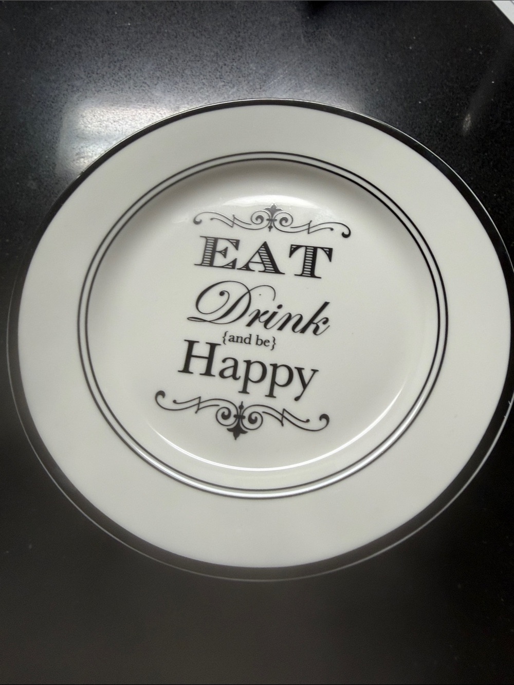 Ciroa White and Black 'Eat Drink Happy' Decorative Dinner Plate